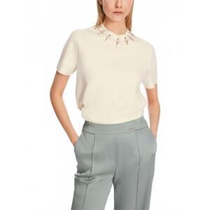 NEW MARC CAIN rhinestone t-shirt in bright ecru